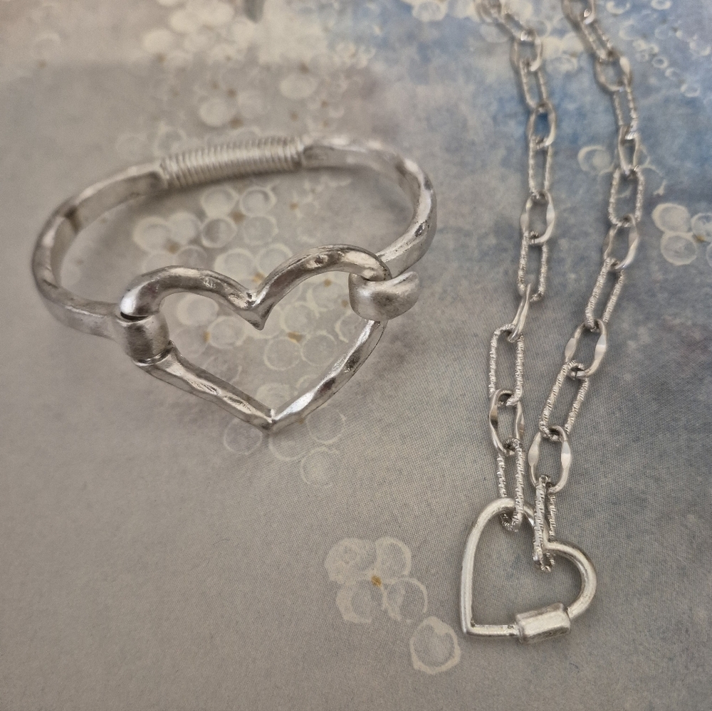 Silver Open Heart Jewelry Set